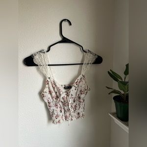 shein lace strap floral tank top tie front elastic middle country cowgirl top